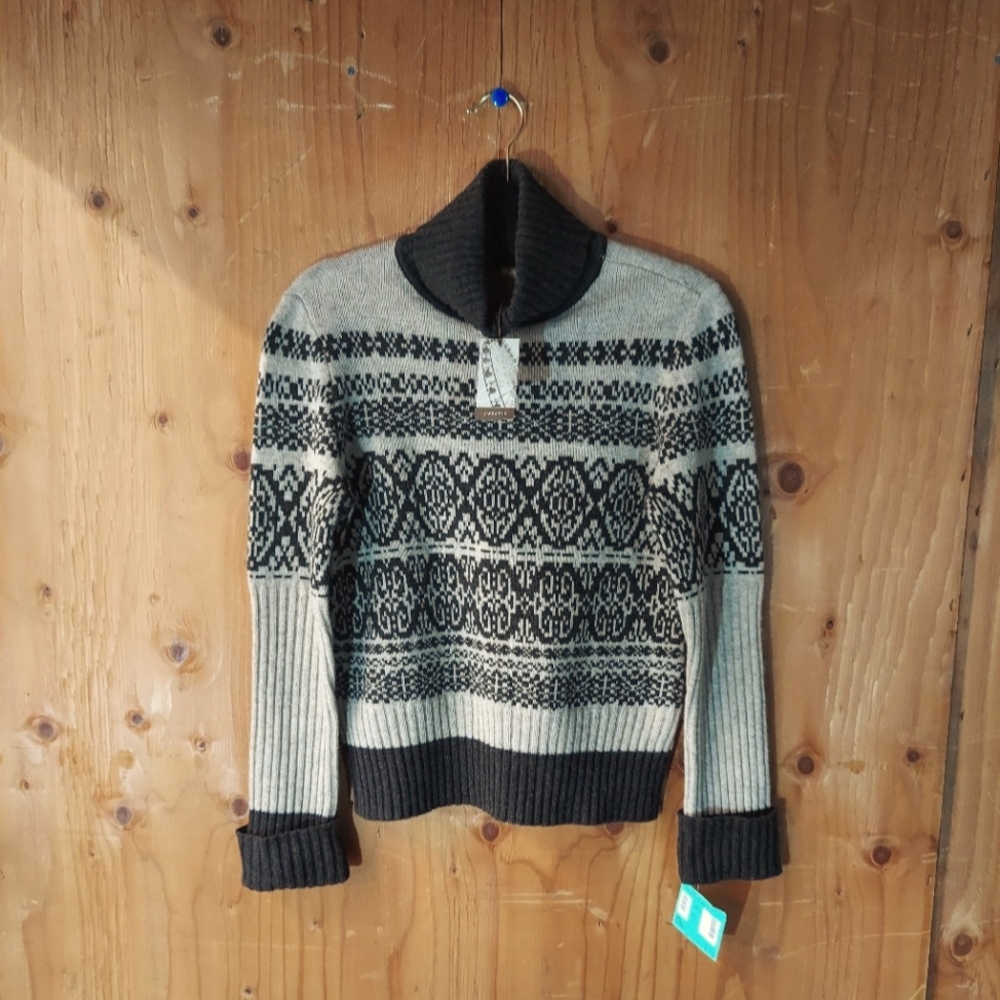 Caslon Vintage Lambswool Brown/Beige Turtleneck Knit Long Sleeve Sweater